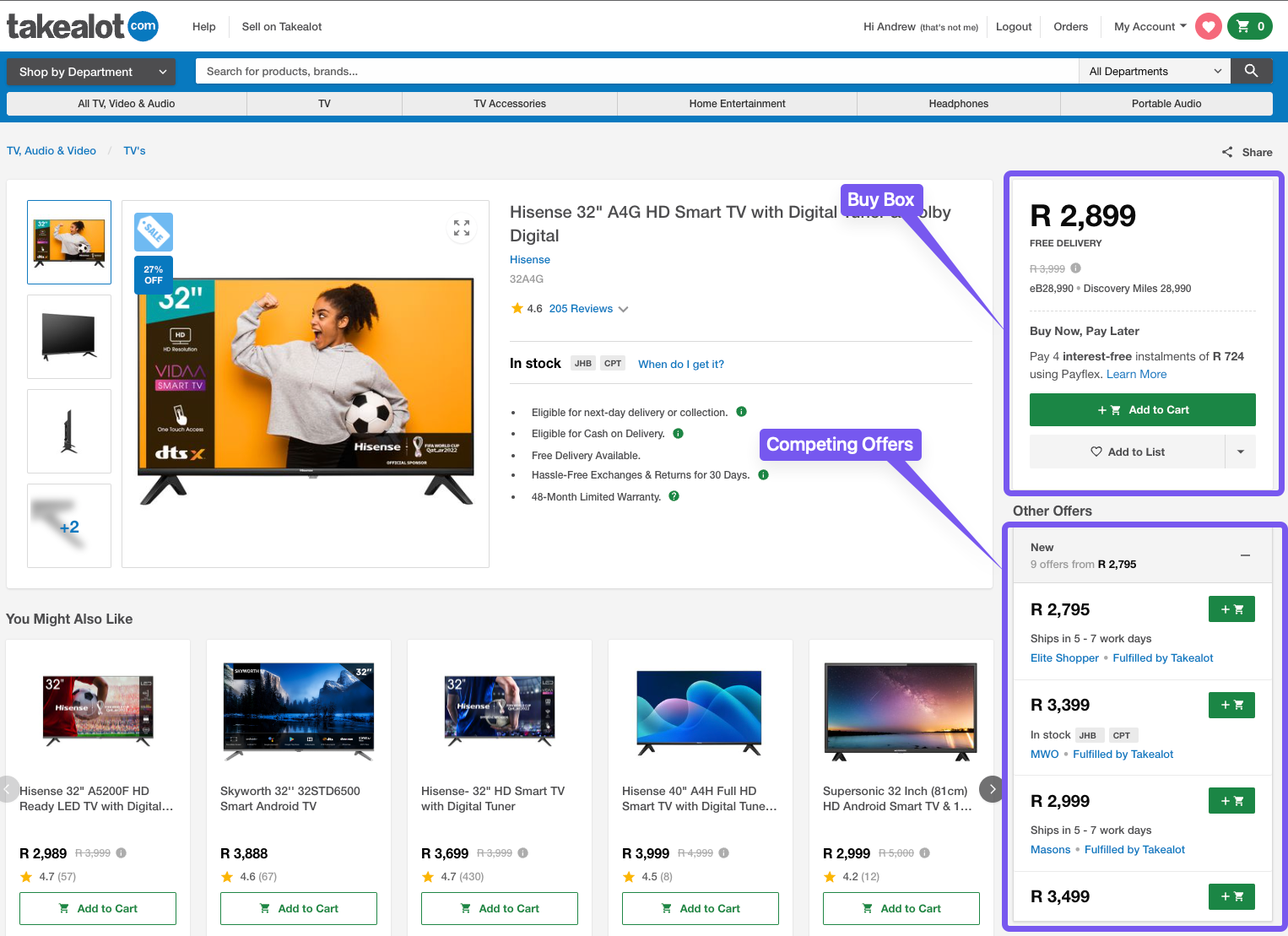 Screenshot of Takealot Product Page