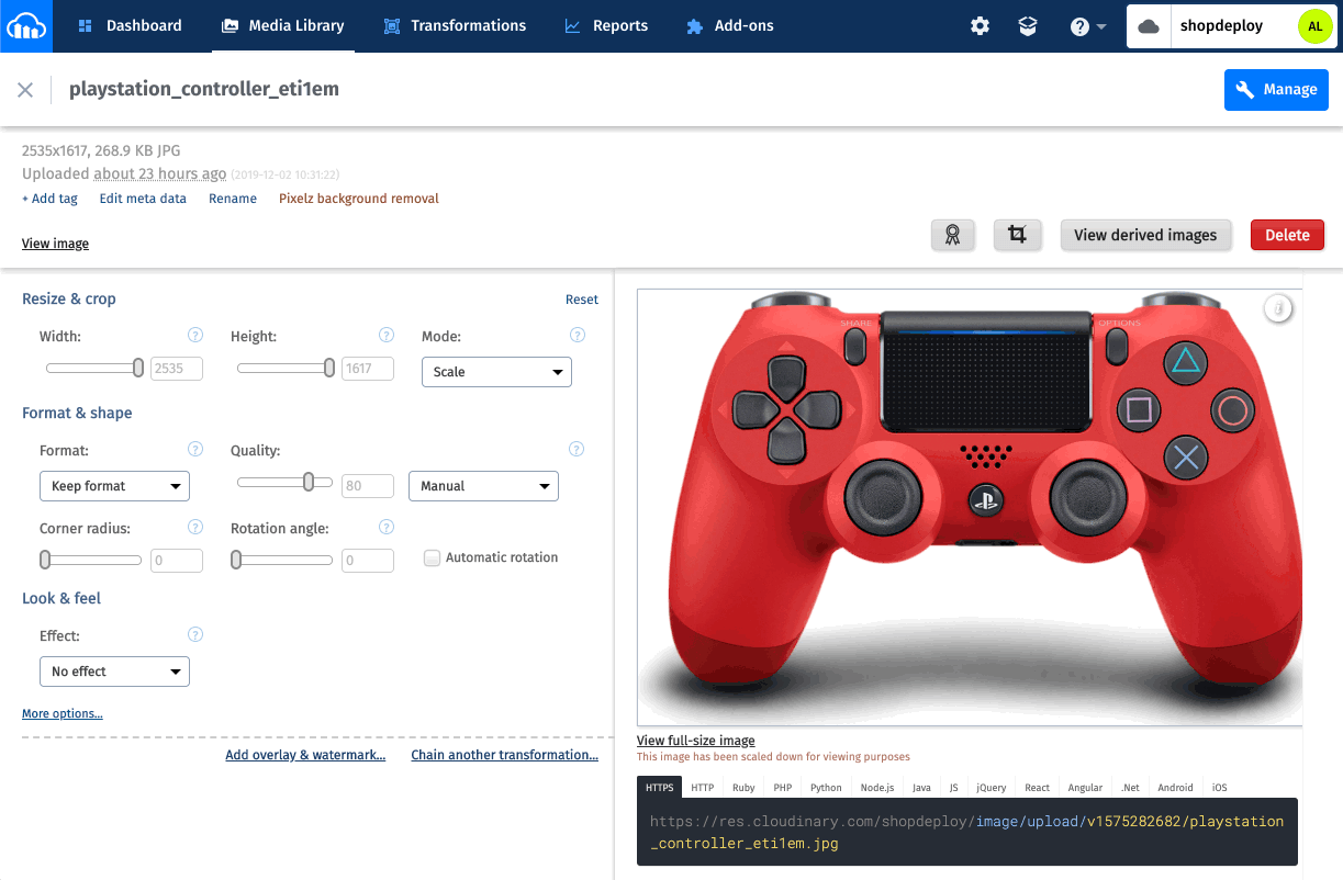 Cloudinary Adjust Image Dimensions