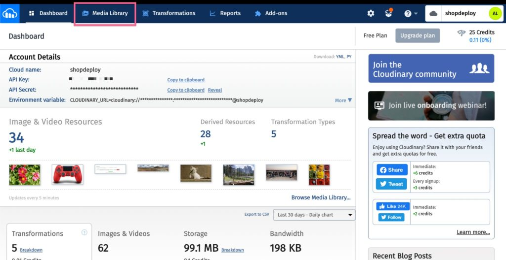Cloudinary Dashboard